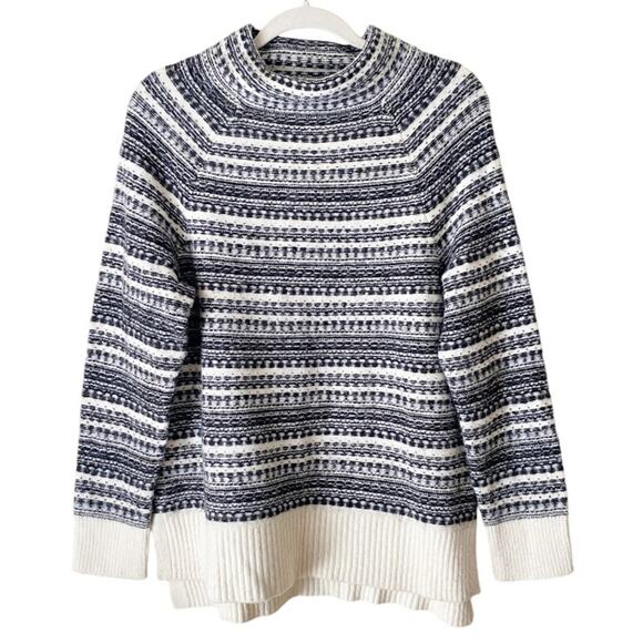 Talbots | Fair Isle Mock Neck Sweater Wool Blend Winter Cozy Black White Large - Picture 1 of 7